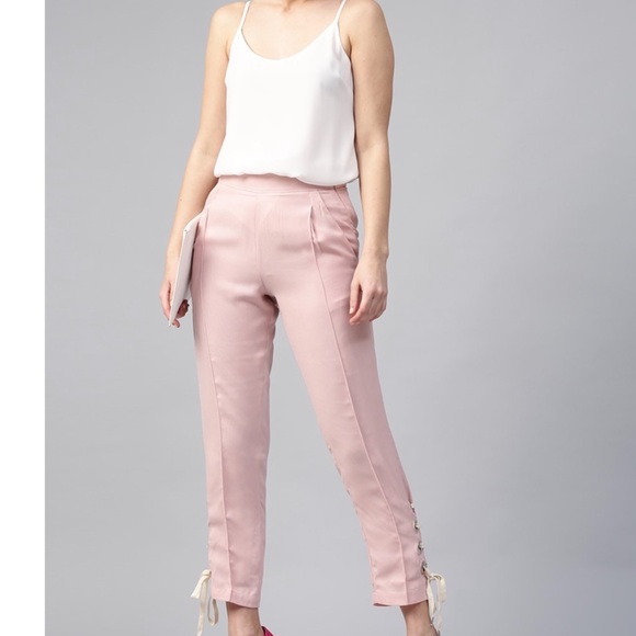 Regular Fit Baby Pink Solid Trousers! Size: Medium - Picture 2 of 8